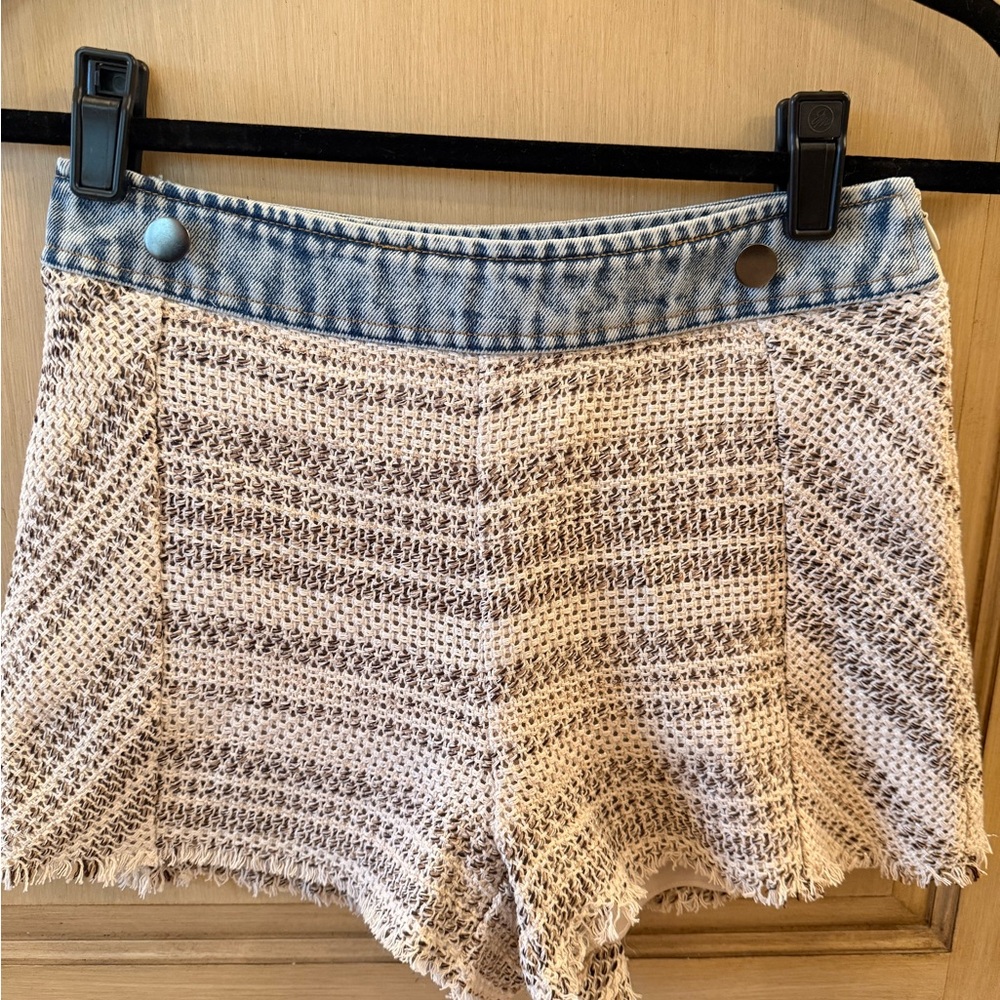 Ramy Brook Blue and Cream High Waist Shorts - Picture 4 of 5